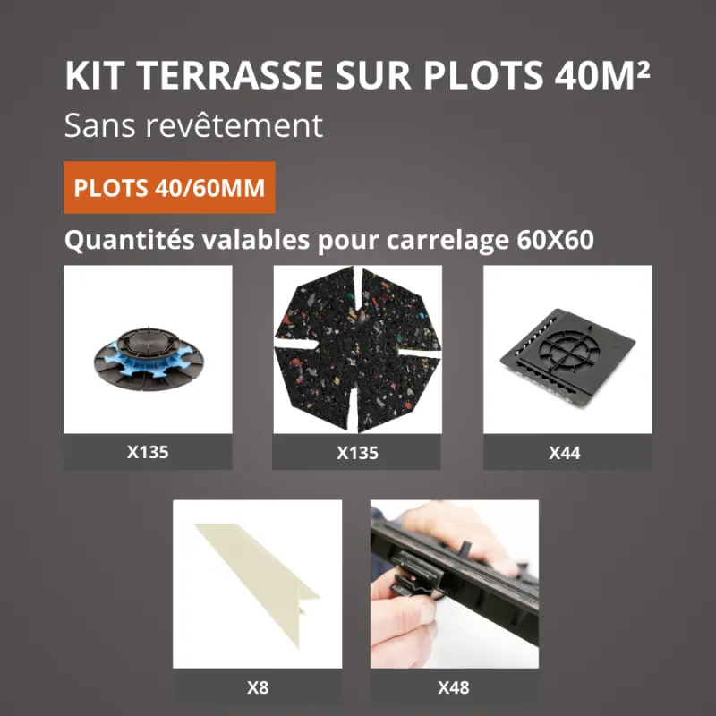 Kit terrasse sans revêtement 40M² Jouplast - finition blanc perle